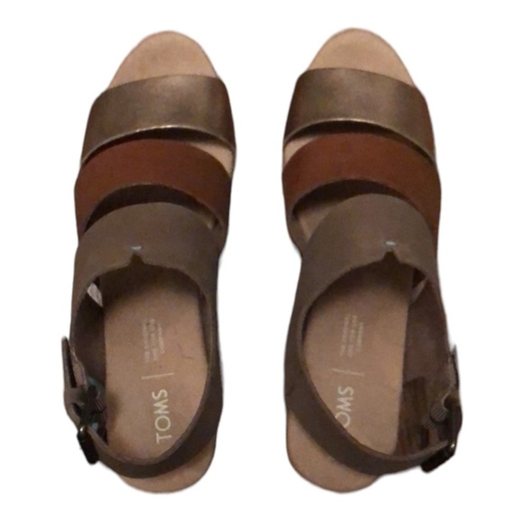 TOMS Phoebe Block Heel Wood Clog Sandal Olive Brown Gold Womens Size 10 NWT - Picture 6 of 10